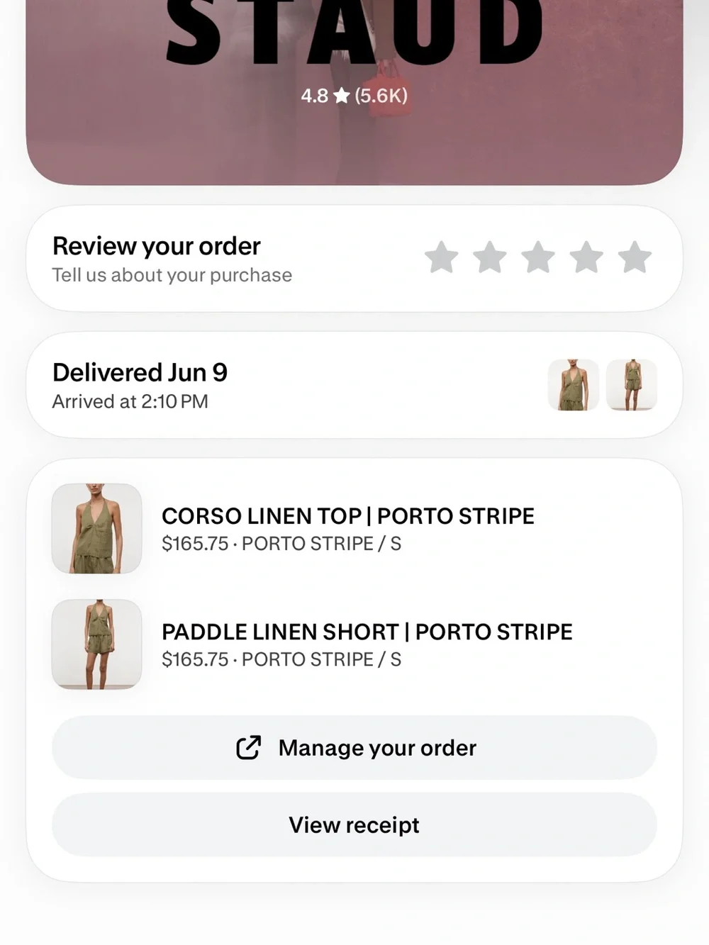 NWT STAUD Corso Linen Top + Paddle Shorts Set Porto Stripe Size S